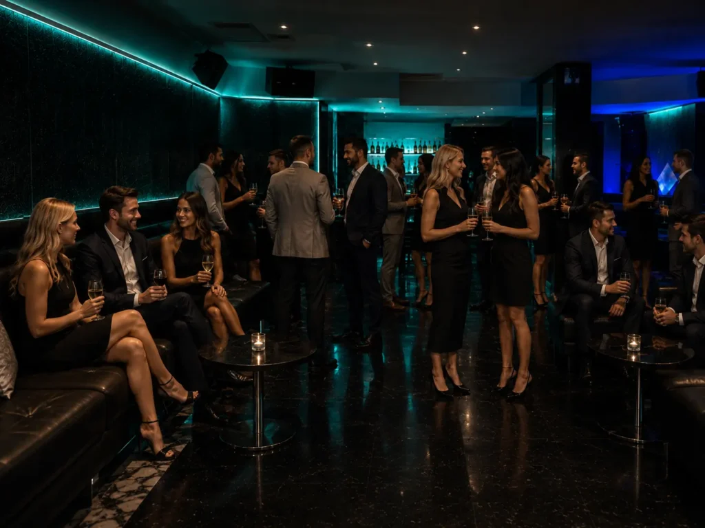 Office colleagues socialising at a corporate party venue in Luton