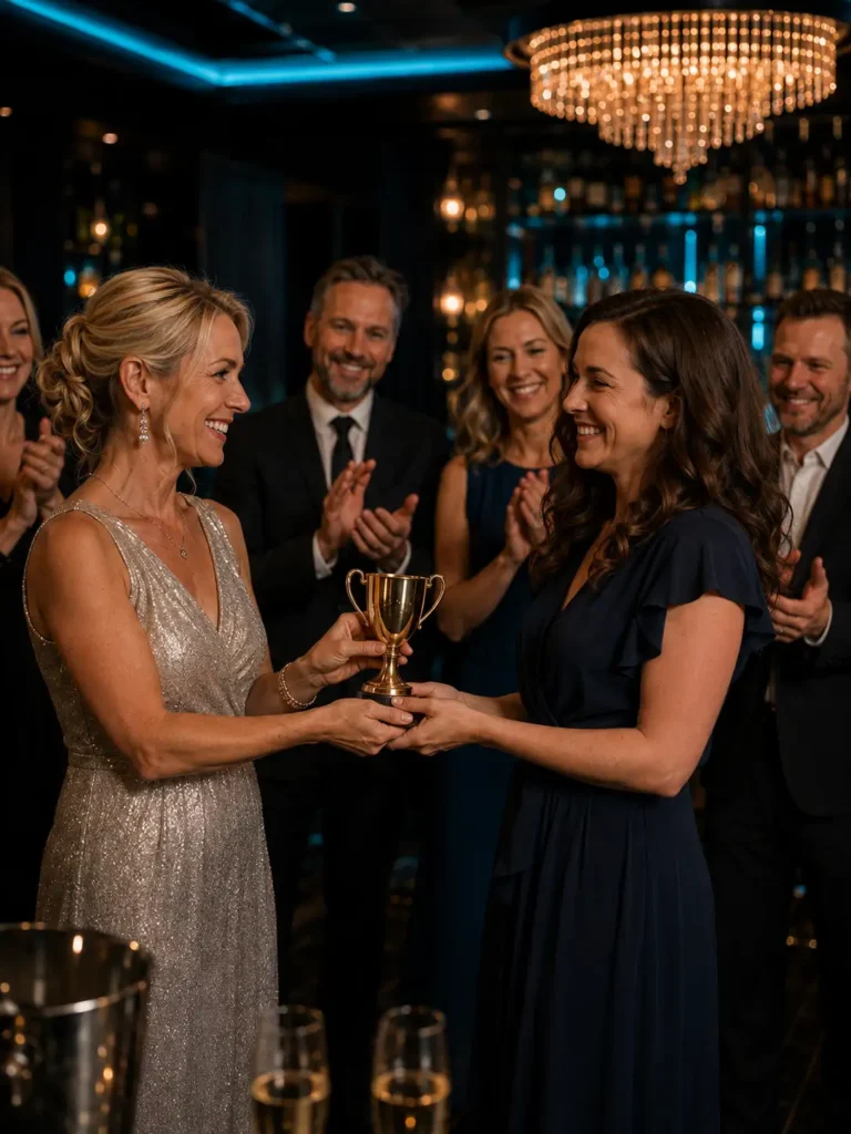 Staff member receiving an award during a recognition evening at a Luton venue