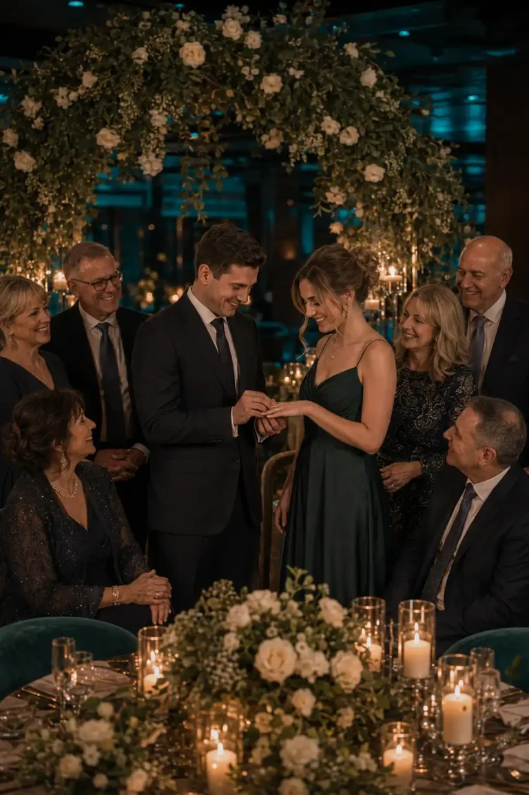British couple exchanging rings with family at a traditional engagement ceremony in Luton